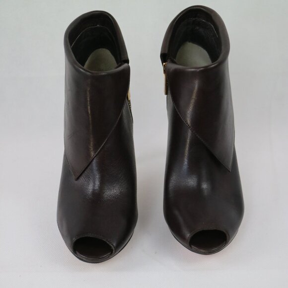 Michael Kors Brown Leather Foldover Kendra Open Peep Toe Stiletto Booties - Picture 7 of 9